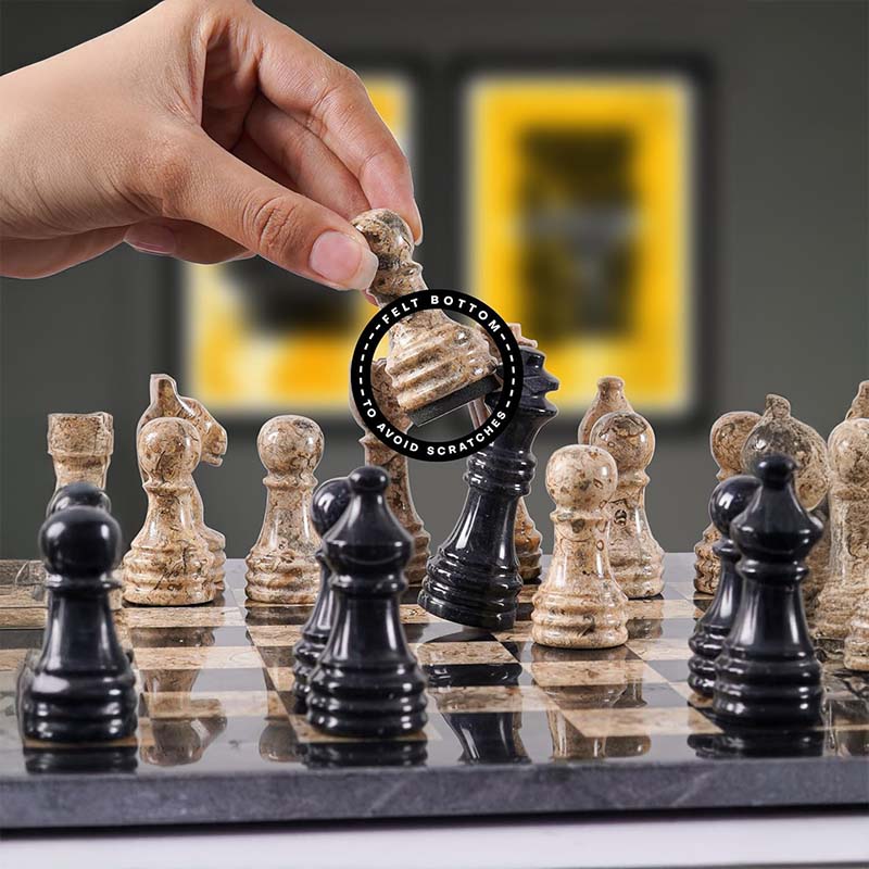 Black and Coral 12 inches Premium Quality Marble Chess Set
