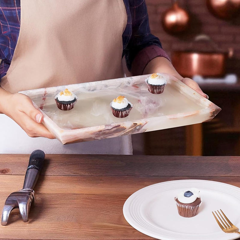 Fancy Natural Marble Rectangular Tray - Serving Tray-6