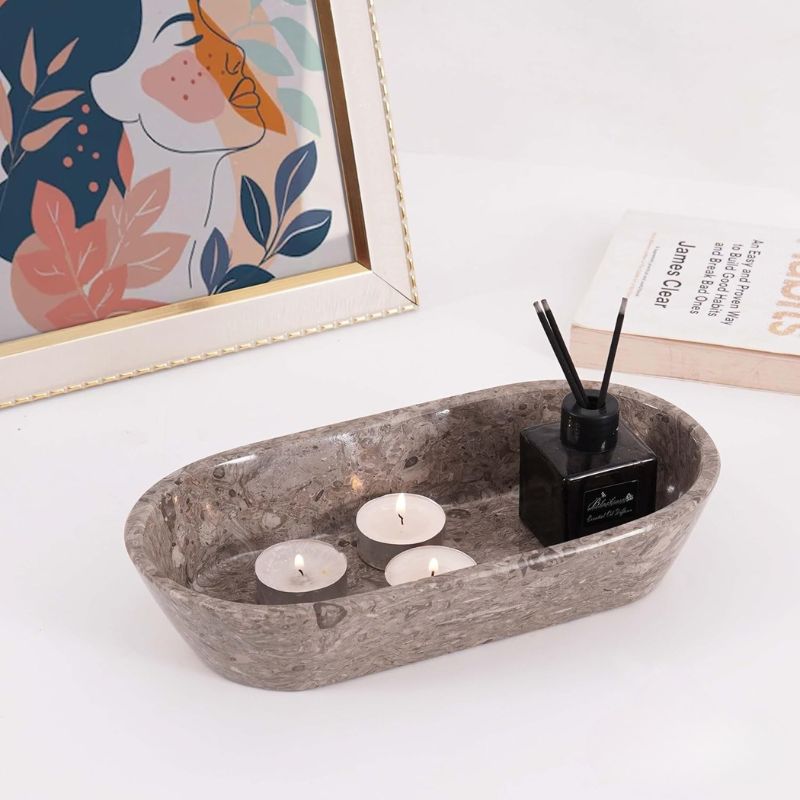 Marble Dough Bowl 10" Candle Holder Bowls For Living Room Décor Ideal Candy & Selenite Bowl-7