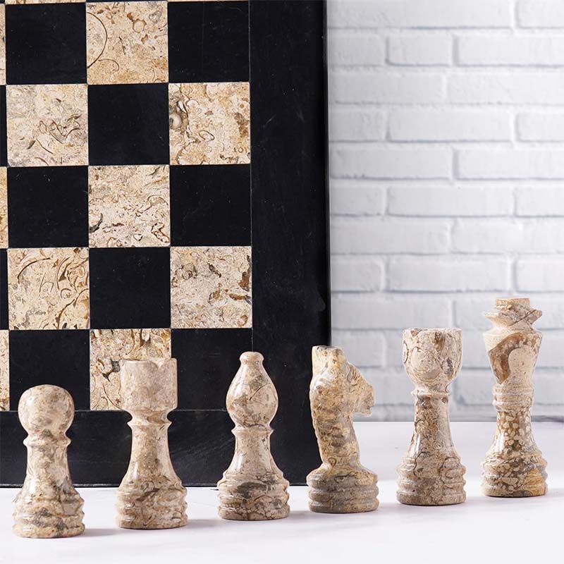 Black and Coral 12 inches  Premium Quality Marble Chess Set