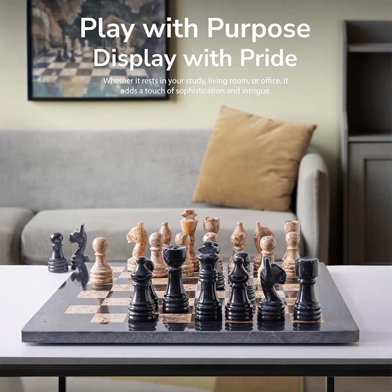 Black and Coral 12 inches  Premium Quality Marble Chess Set