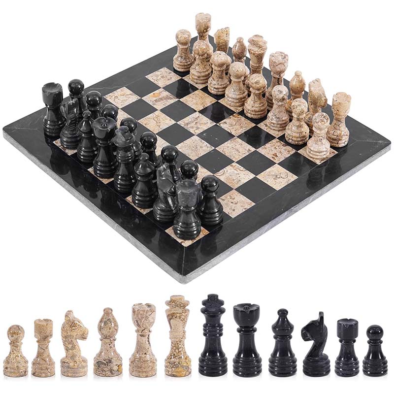 Black and Coral 12 inches  Premium Quality Marble Chess Set
