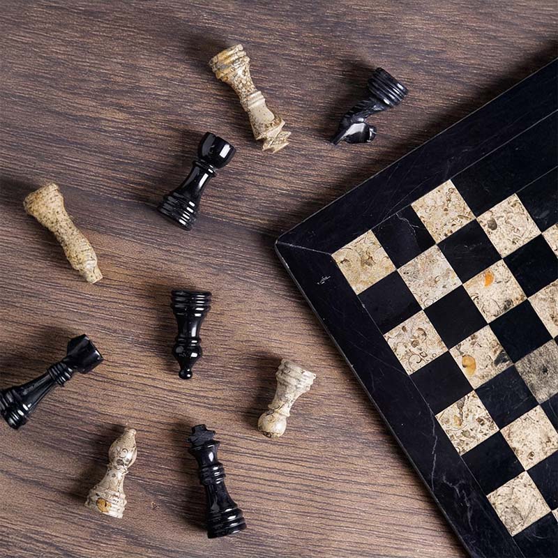 Black and Coral 12 inches  Premium Quality Marble Chess Set