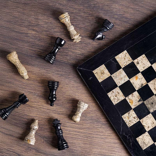 Black and Coral 12 inches  Premium Quality Marble Chess Set