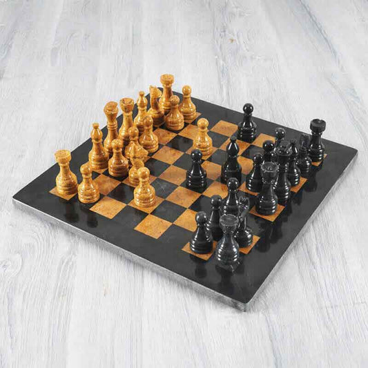 Black and Golden 15 Inches Premium Quality Marble Chess Set-0