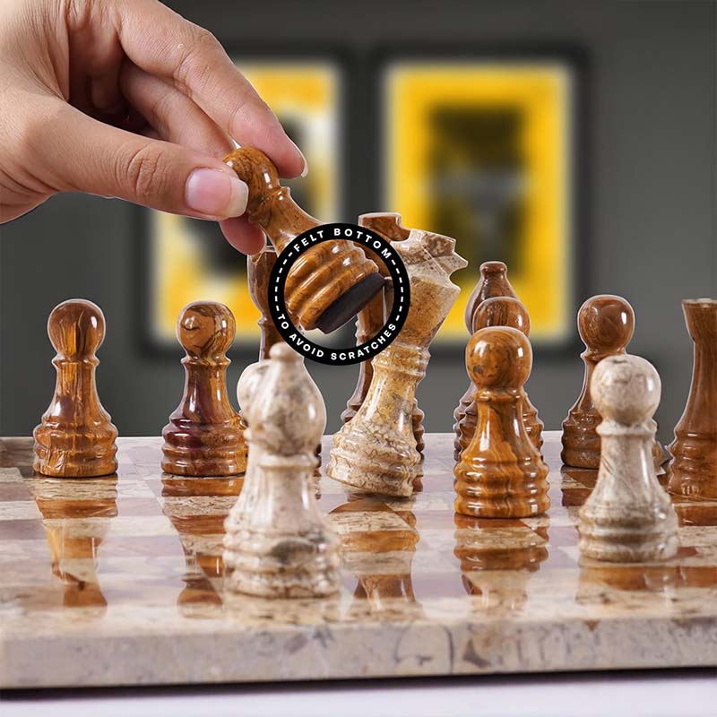 Coral and Red 12 Inches Premium Quality Marble Chess Set