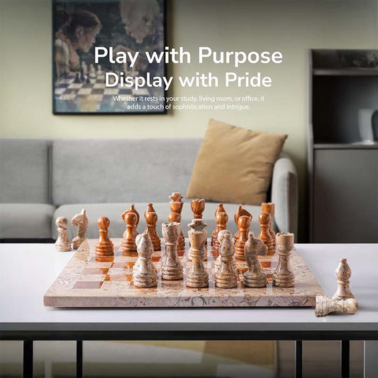 Coral and Red 12 Inches Premium Quality Marble Chess Set