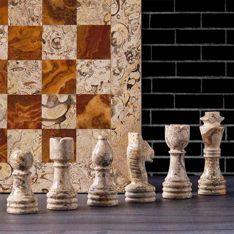 Coral and Red 12 Inches Premium Quality Marble Chess Set