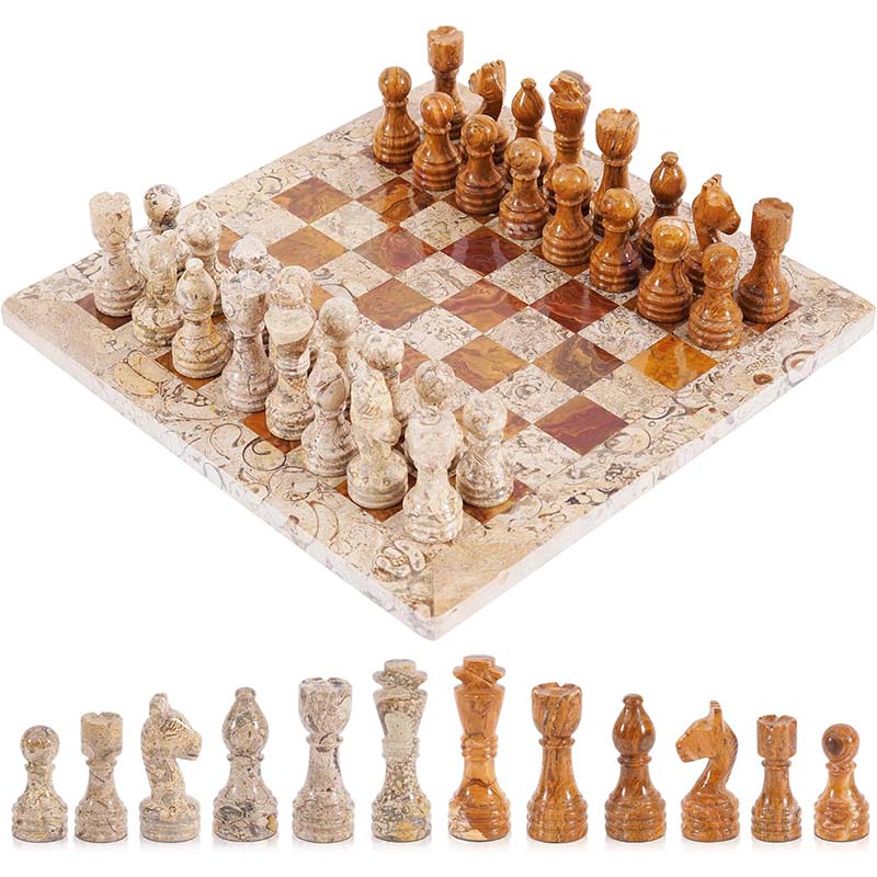 Coral and Red 12 Inches Premium Quality Marble Chess Set