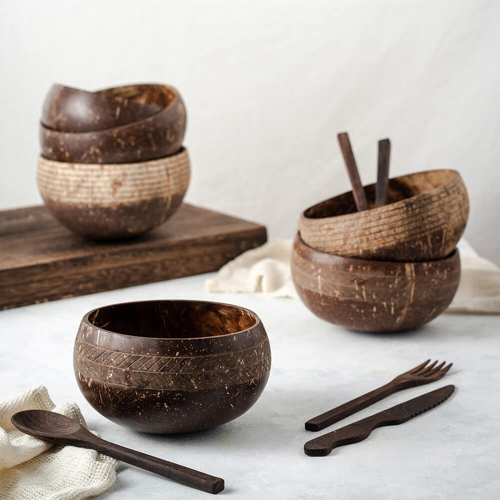 Coconut Bowls & Spoons Set of 4