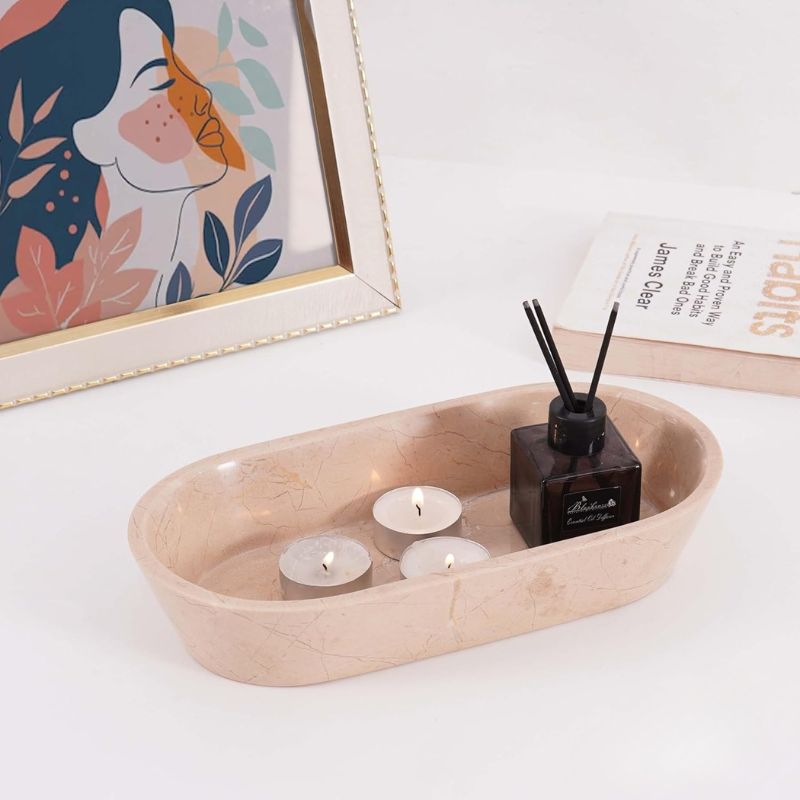 Marble Dough Bowl 10" Candle Holder Bowls For Living Room Décor Ideal Candy & Selenite Bowl-6