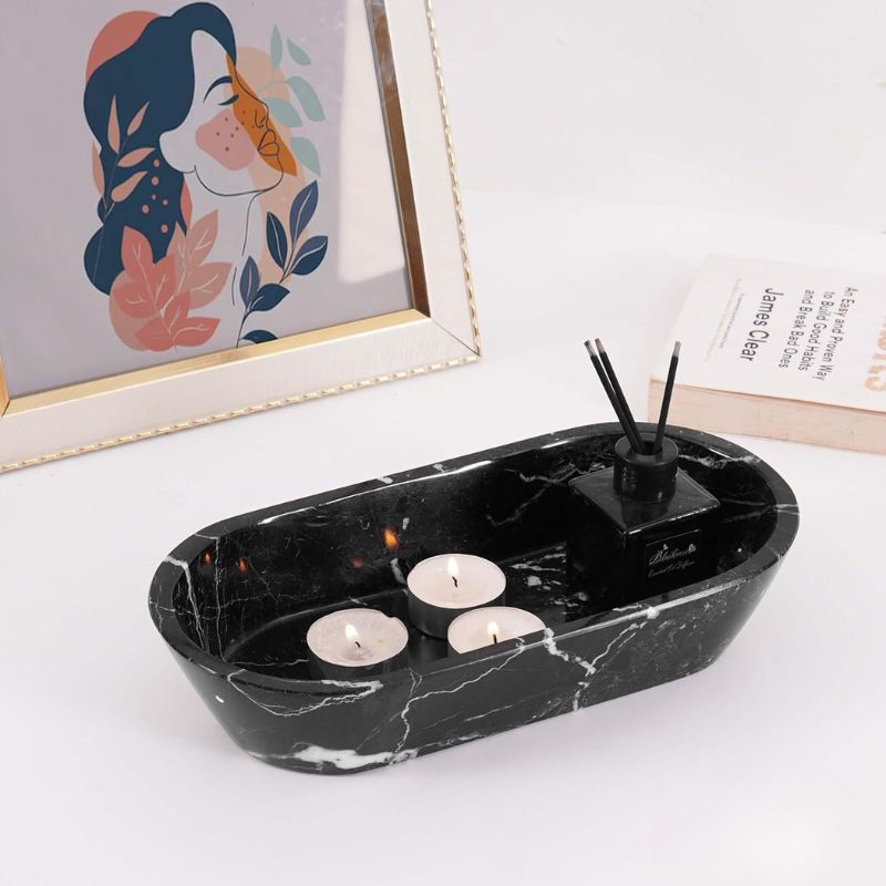 Marble Dough Bowl 10" Candle Holder Bowls For Living Room Décor Ideal Candy & Selenite Bowl-5