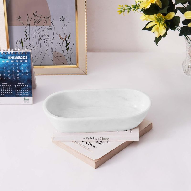 Marble Dough Bowl 10" Candle Holder Bowls For Living Room Décor Ideal Candy & Selenite Bowl-4
