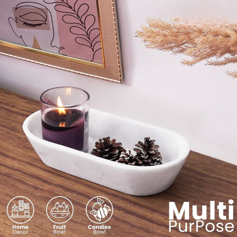 Marble Dough Bowl 10" Candle Holder Bowls For Living Room Décor Ideal Candy & Selenite Bowl-3