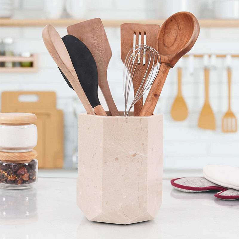 Marble Utensil Holder For Kitchen Countertop - Flatware Caddy Kitchen Organizer