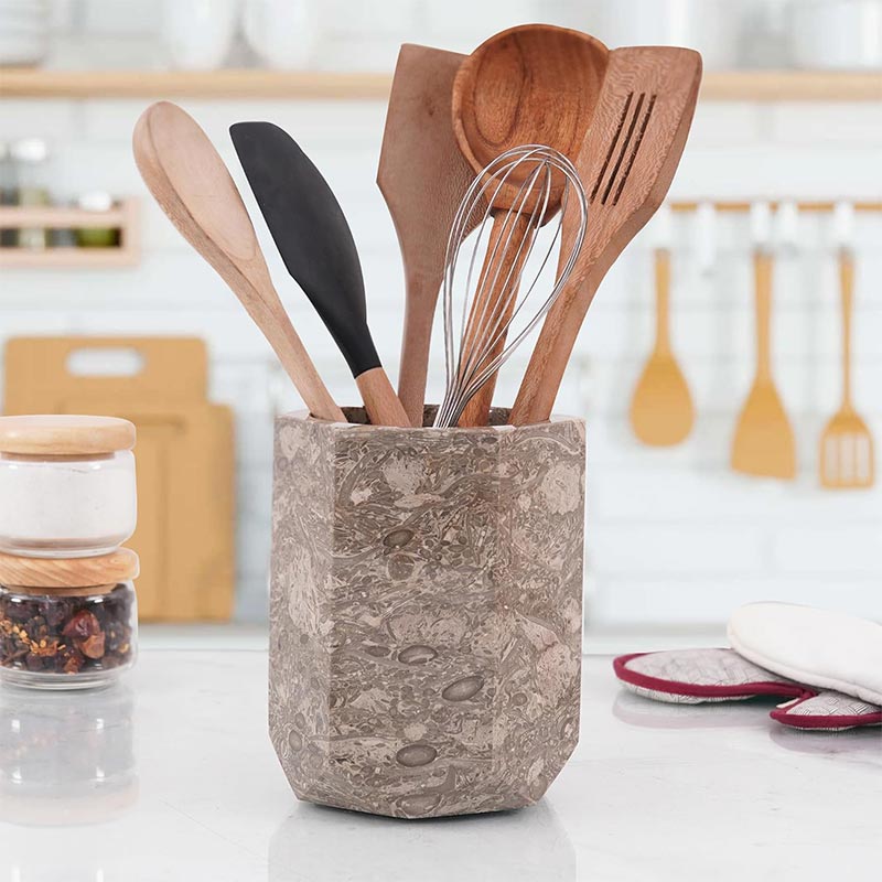 Marble Utensil Holder For Kitchen Countertop - Flatware Caddy Kitchen Organizer