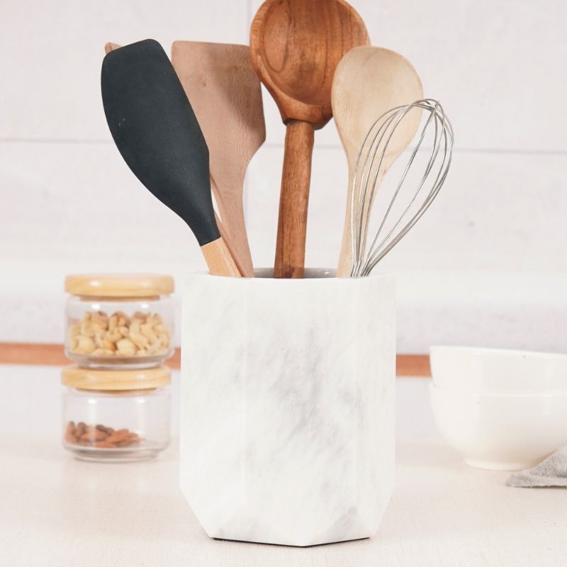 Marble Utensil Holder For Kitchen Countertop - Flatware Caddy Kitchen Organizer