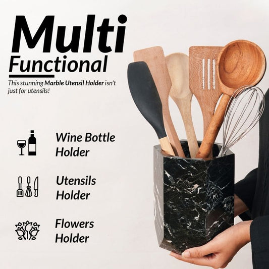 Marble Utensil Holder For Kitchen Countertop - Flatware Caddy Kitchen Organizer