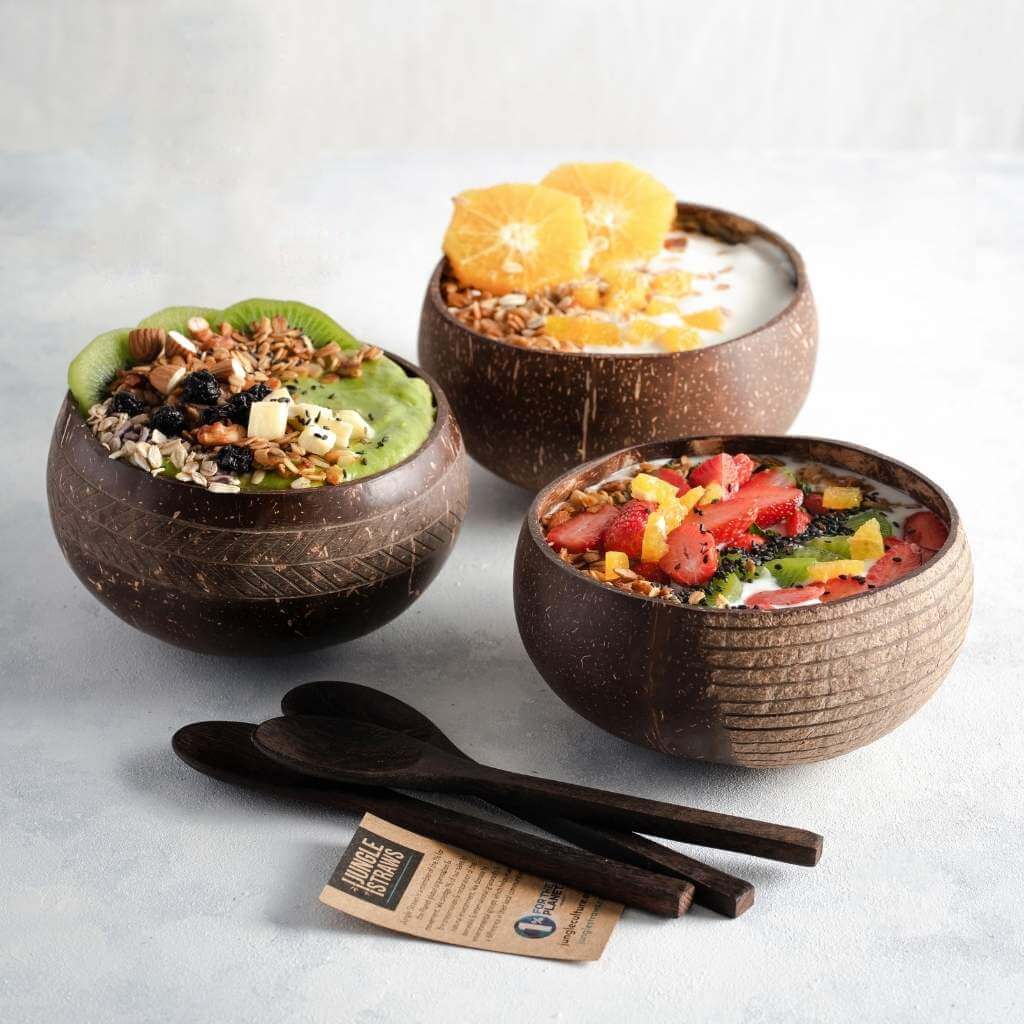 Coconut Bowls & Spoons Set of 4