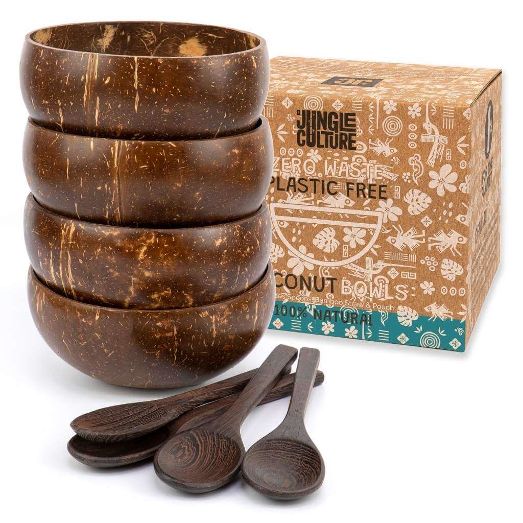 Coconut Bowls & Spoons Set of 4