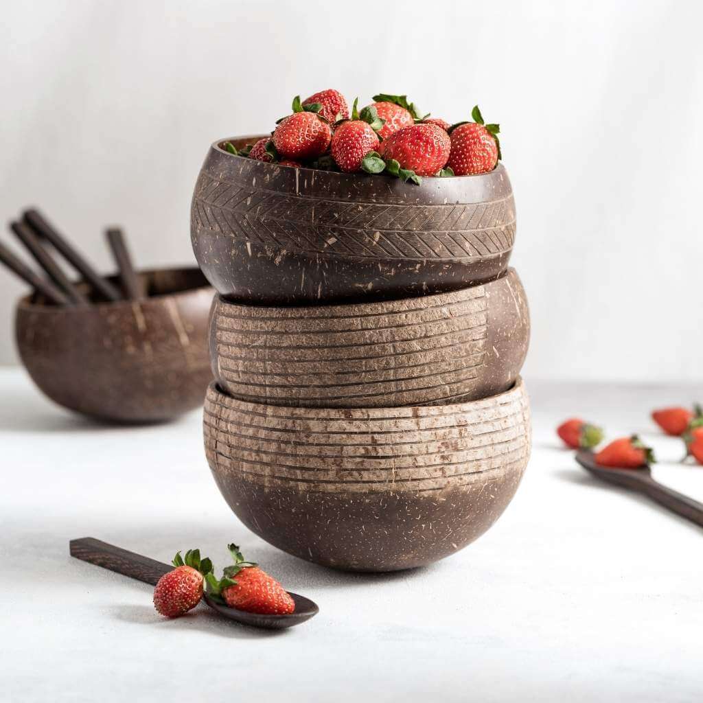 Coconut Bowls & Spoons Set of 4